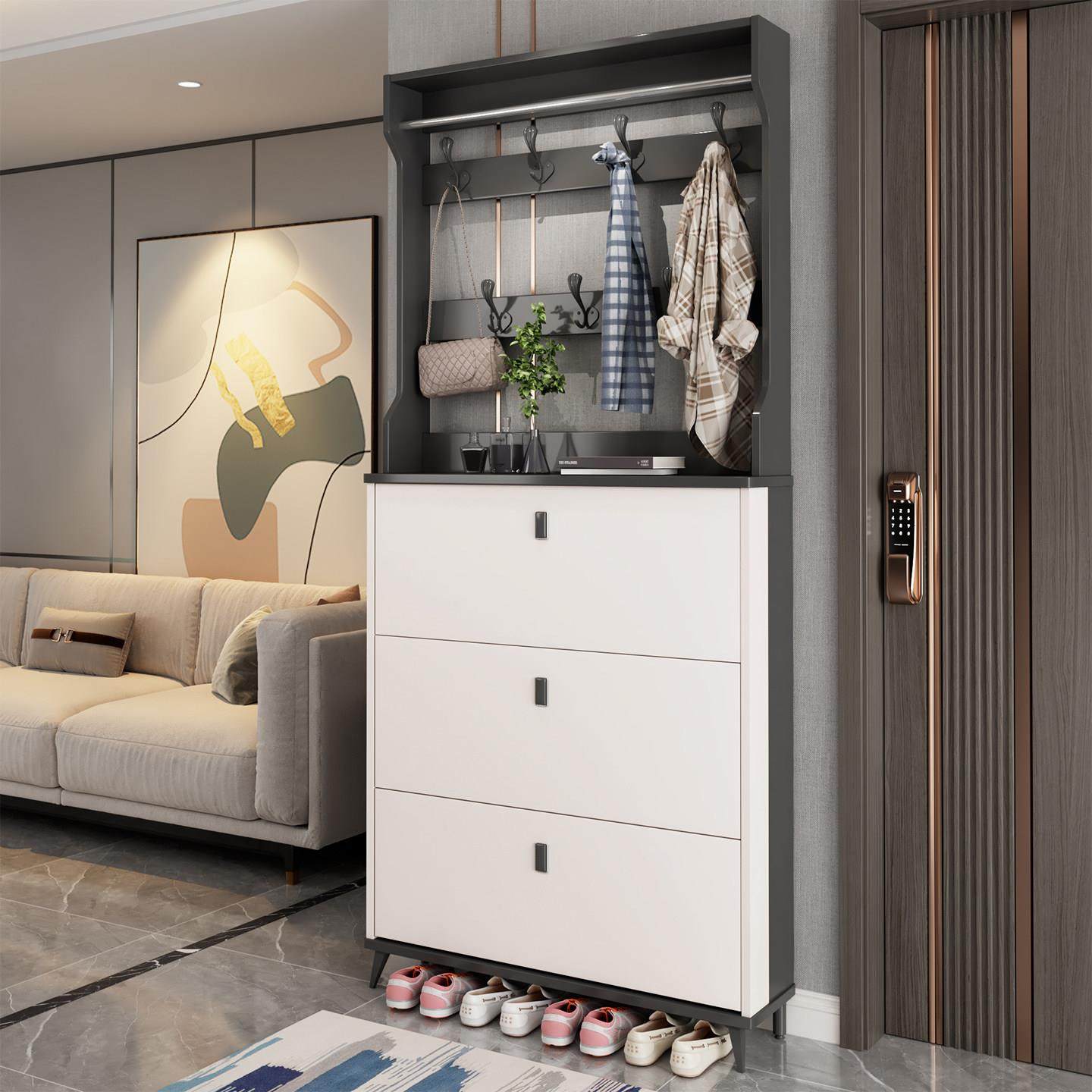 鞋柜家用门口2026新款爆款超薄入户翻斗收纳柜衣帽架一体靠墙小窄,住宅家具,鞋柜,淘宝优惠券,粉丝福利购,淘宝优惠卷