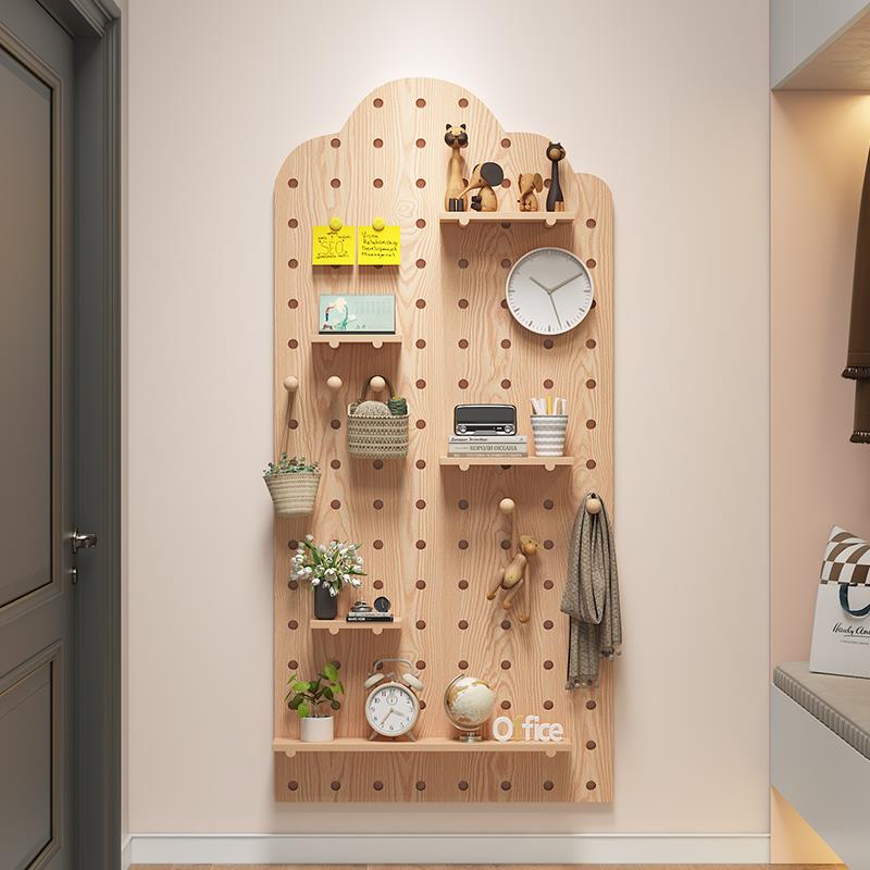 定制实墙木洞洞装板墙上置物DD09架挂板饰置物架收架面木纳质书架