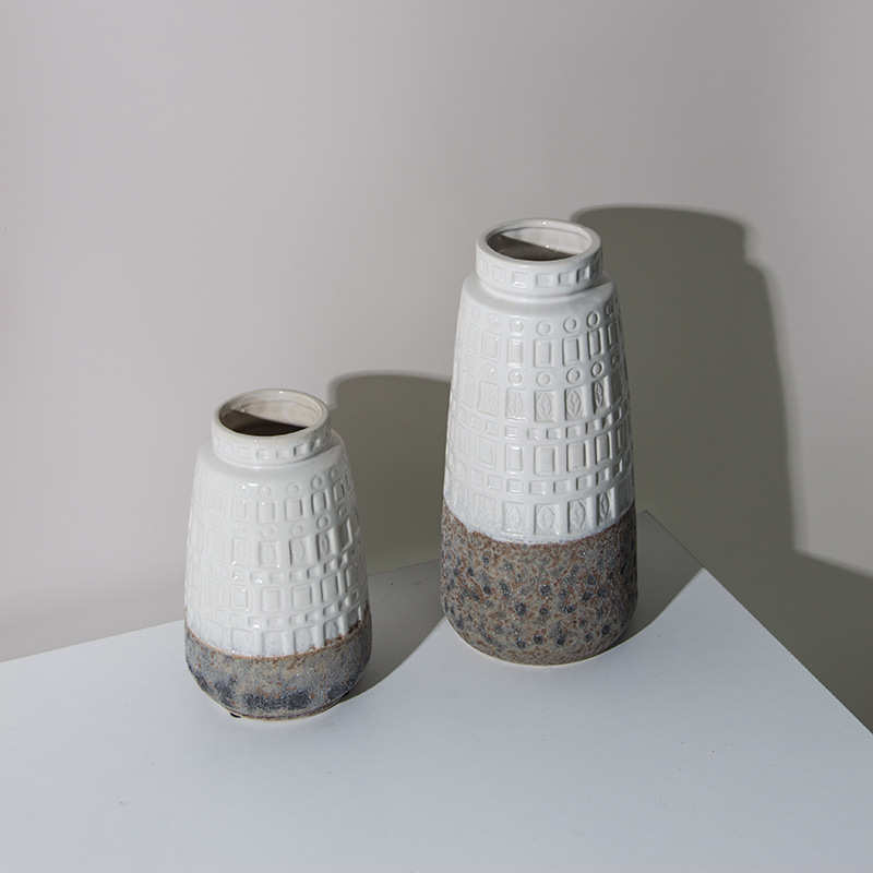 乐梦北欧插花陶瓷花瓶火柴皮双色家居装饰摆件高款创意花器