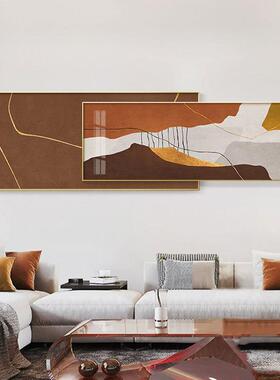现代轻奢客厅装饰画大尺寸简约橙色抽象沙发背景大气横版叠加挂画
