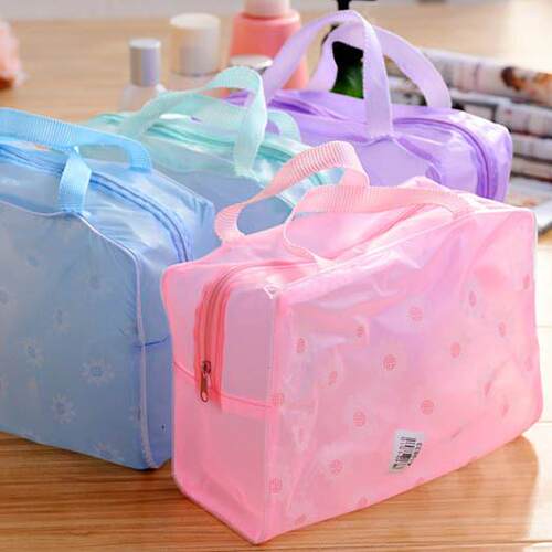 Travel Toiletry Bag with Ribbon, Small PVC Waterproof Travel