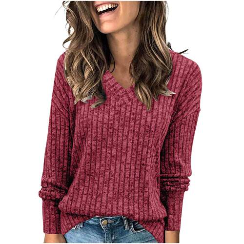 Long Sleeve Shirts For Women V Neck Casual Fall Tops Loose