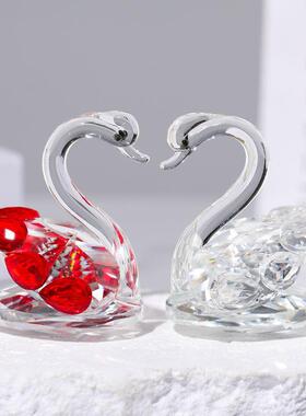 现货高档水晶天鹅摆件水晶小天鹅工艺品送情人创意结婚礼物