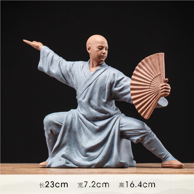 新款紫中式禅意工砂面人物小和尚陶瓷摆件家居博古架玄关桌装手饰