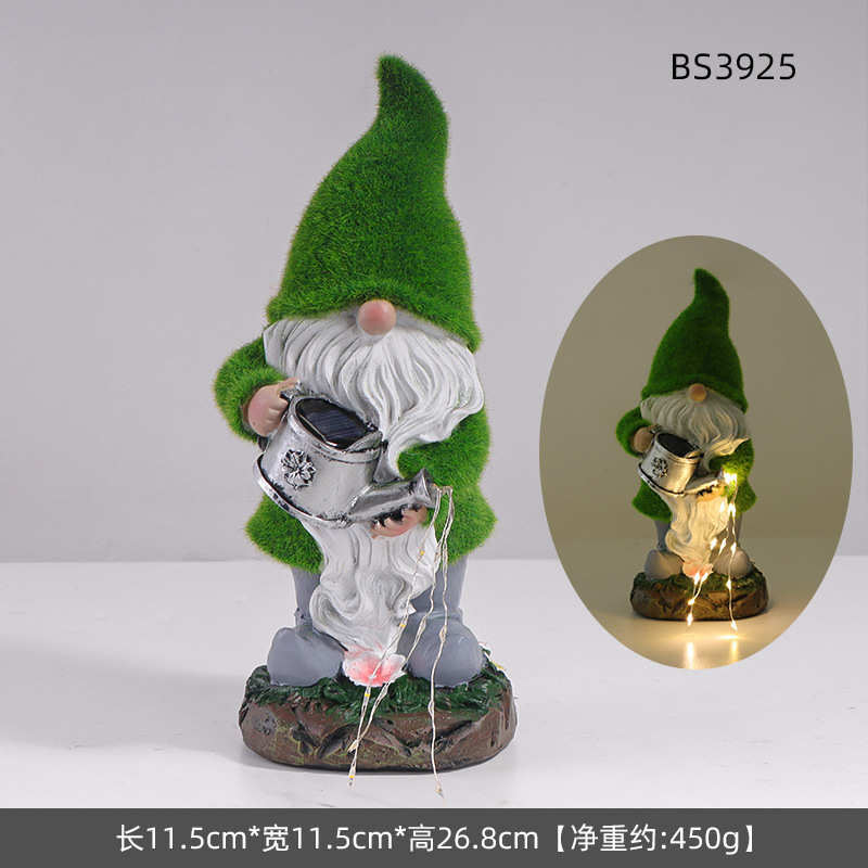 侏儒矮人精灵太阳能树脂绒植花园庭院摆件批发装饰工艺品户外灯小
