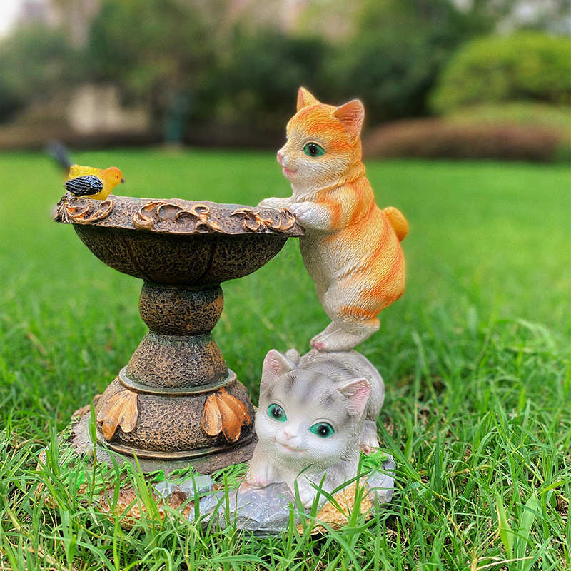 动物猫咪小树脂灯花园工艺品装饰摆件阳台批发太阳能户外庭院