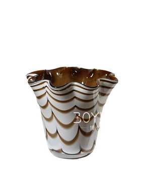 现代简约棕色波浪纹花瓣口琉璃花瓶民宿样板间客餐厅玄关花艺摆件