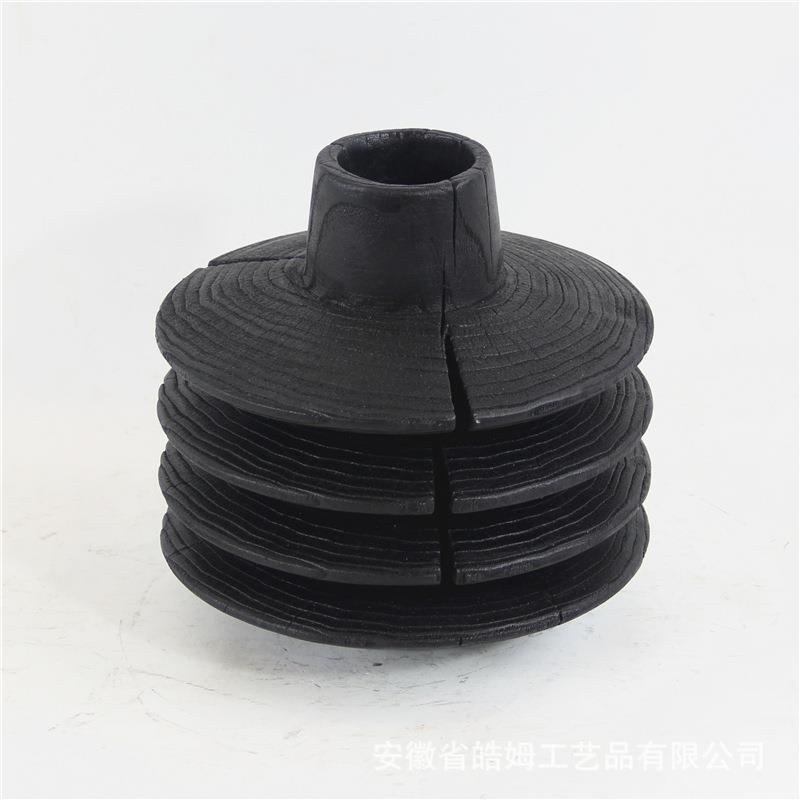 厂家销售手制新中式碳化栗木哑铃黑色花瓶家居别墅艺术装饰摆件