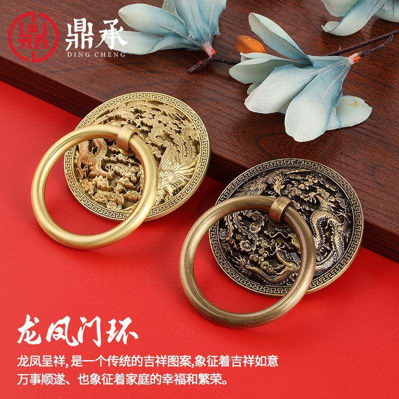 中式木门实心加厚柜门纯黄铜拉环老式仿古柜子别墅门把手木门拉手