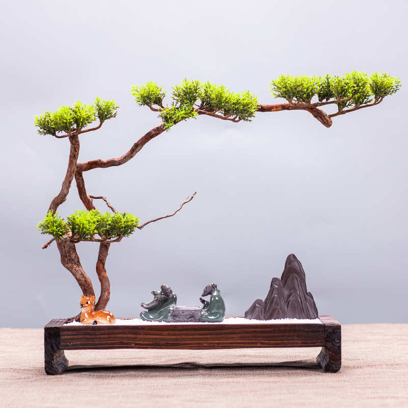 新中式禅意摆件山水沙盘陶瓷假山微景观根艺家居客厅饰品摆饰根雕