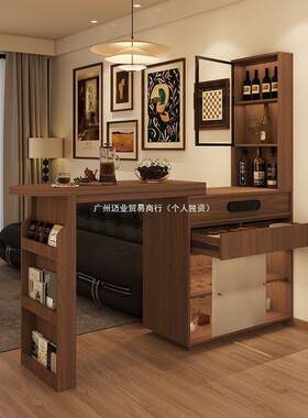 实木复古风吧台伸BJM缩吧一台桌实隔断边吧柜家用客厅木小台柜餐