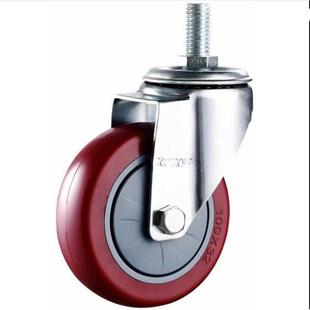 灰盖枣红PU丝杆m8m10m12m16m20聚氨酯工业脚轮2.5寸3寸4寸5寸6寸