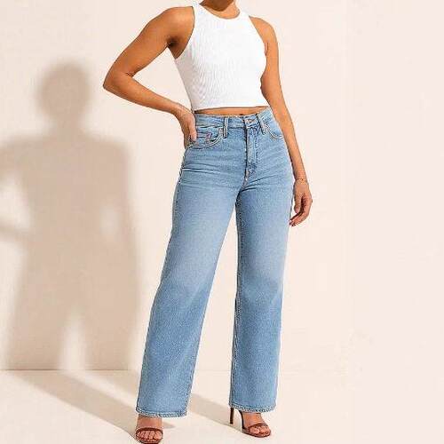 Mid Rise Dark Wash Straight Leg Non Distressed Jeans 82679