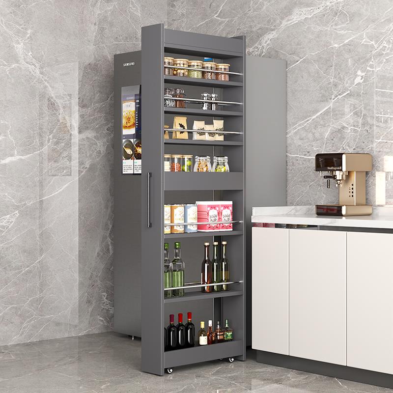 夹缝柜厨房收纳极窄餐柜冰箱缝隙置物架可移动大容量侧拉窄边柜