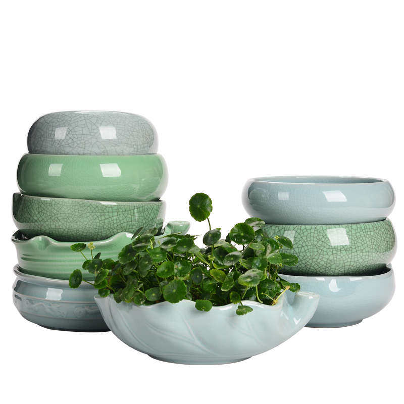 裕轩堂无孔水培植物碗莲睡莲铜钱草大号哥窑室内水仙花盆批发免邮