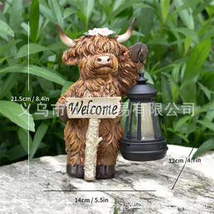 Cow Highland Solar Lantern Statue with Outdoor 跨境新品