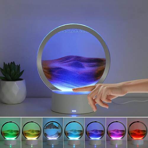 流沙台灯 网红漏沙解压摆件3D立体沙画流水画七彩RGB装饰氛围夜灯