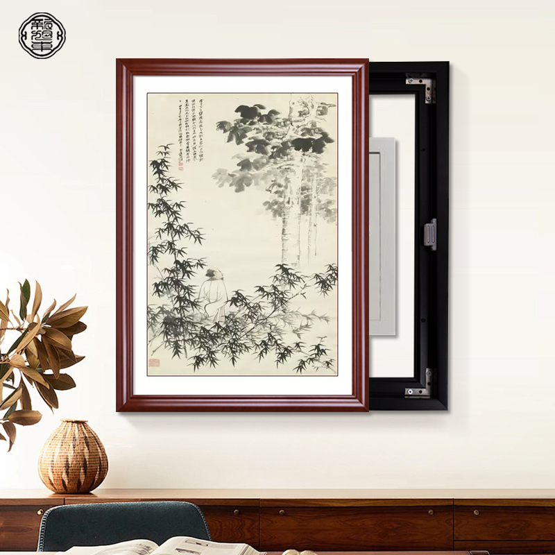 竹报平安新中式餐厅电表箱装饰画定制客厅遮挡玄关配电箱遮挡挂画