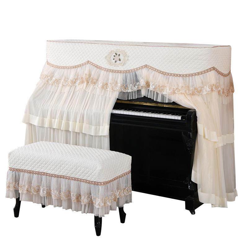 新款钢琴罩典雅大气蕾丝欧式轻奢全罩布艺中开档套防尘罩凳套