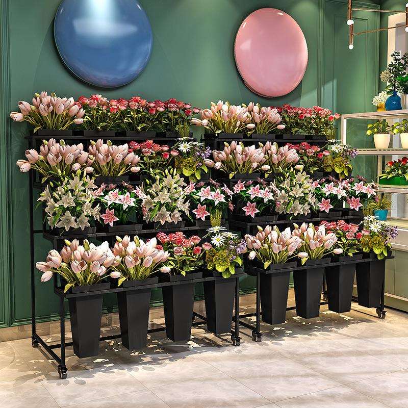 花店展示架醒花桶货架花架铁艺多层花筒架摆摊卖婚庆展示架子