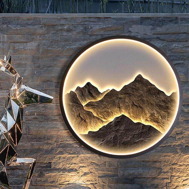 新中式户外太阳能防水LED庭院壁灯画 画背景墙别墅凉亭影壁墙装饰