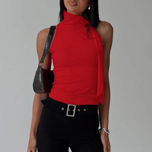 Women's standing collar strap sleeveless vest, women's top