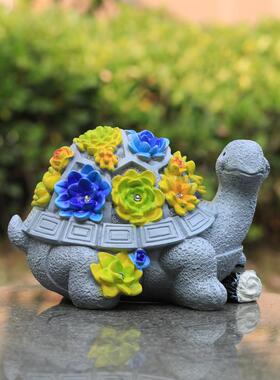 跨境新款卡通可爱花朵乌龟太阳能灯树脂工艺品摆件厂家现货