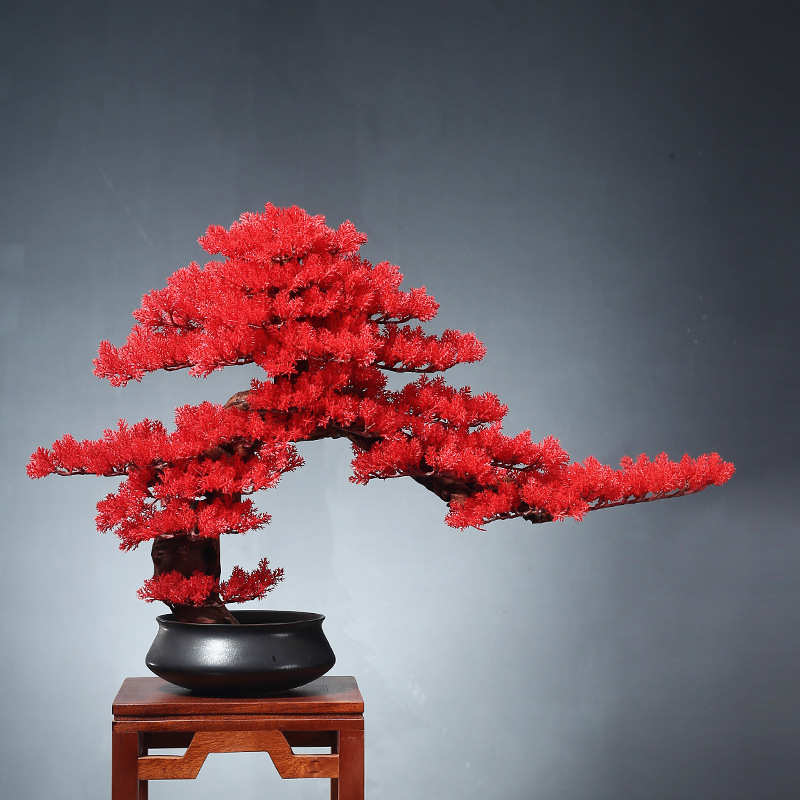 新中式仿真绿植迎客松盆景玄关客厅茶室禅意室内松树造景家居摆件