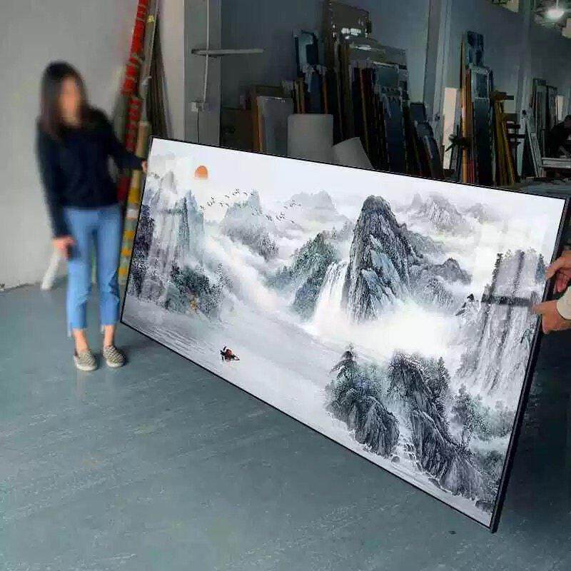 中式客厅山水挂画办公室字画背景墙装饰靠山图壁画流水生财风景画