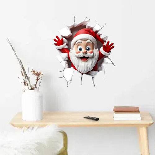 Santa Claus breaks through the wall and emerges 圣诞老人贴纸