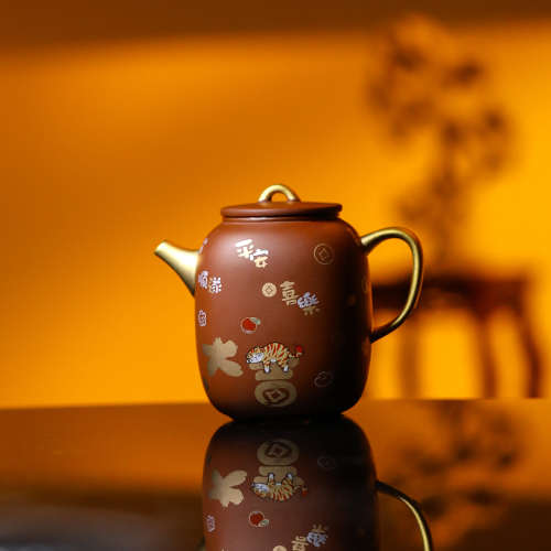 朱泥原矿鎏金紫砂壶纯手工宜兴大红袍茶壶功夫茶具壶家用单壶小号