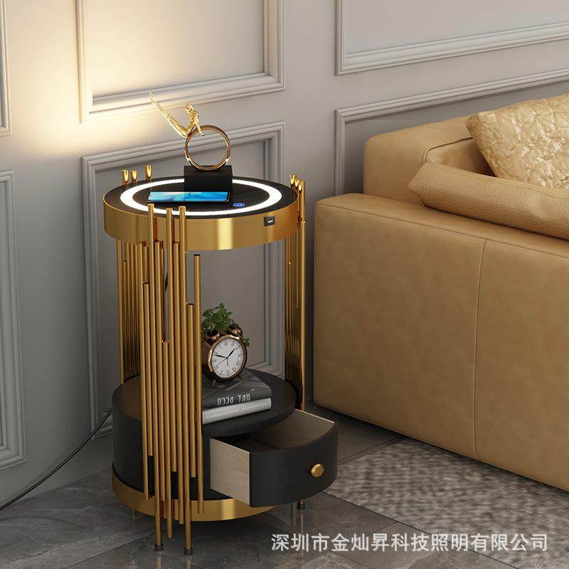 北欧轻奢落地灯客厅边几书房卧室床头柜灯无线充电置物抽屉茶几灯