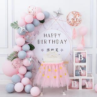 女孩宝宝1周岁生日布置场景装 饰儿童一百天百日宴满月背景墙极凯