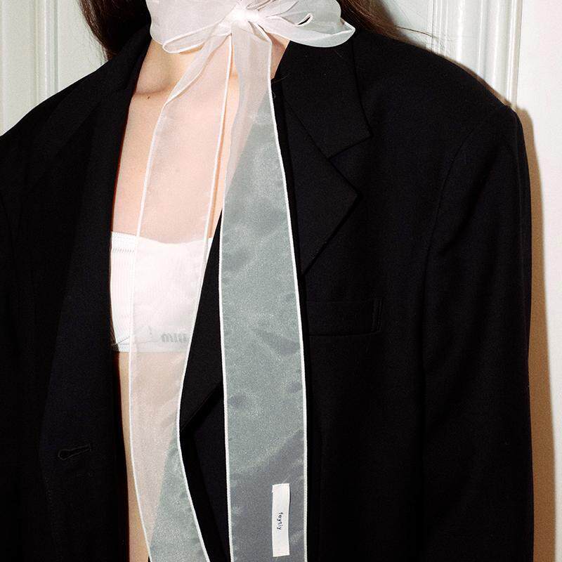 天猫正品丝带脖饰韩国春夏珠光细长条款丝巾女欧根纱飘带辣妹装饰