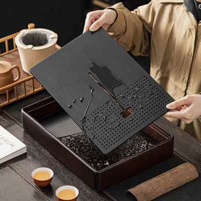 泡2024新乌檀木实木茶盘电家ZX120130用功夫茶具蓄储水式干台小茶