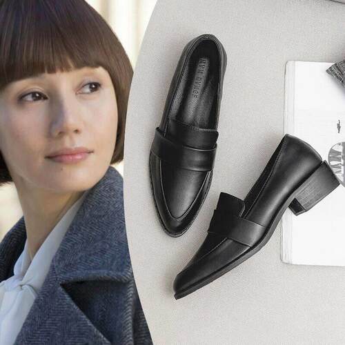 唐晶同款真皮小皮鞋女2026春秋季新款英伦风尖头单鞋工作鞋乐福鞋
