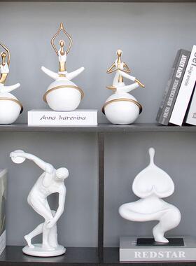 创意抽象黑白体育运动人物软装饰品客厅书架样板间健身房瑜伽摆件