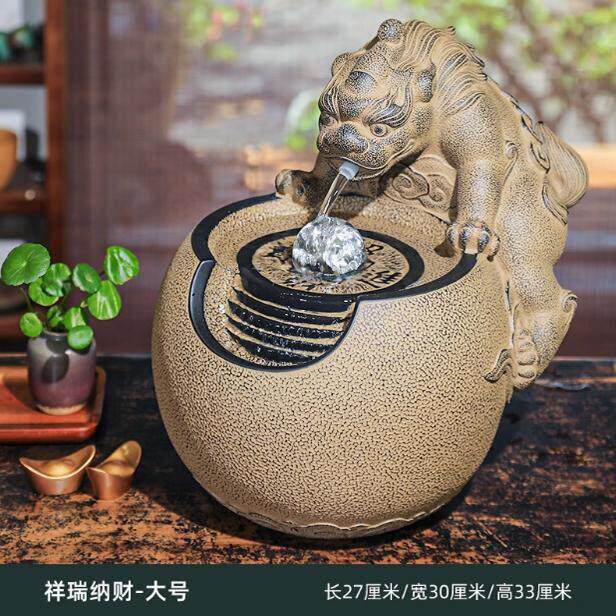 招财流水摆件办公桌装饰喷泉水景新中式客厅桌面彷古貔貅流水喷泉