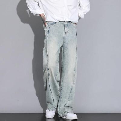 宽松直筒牛仔裤男士高级感男裤阔腿2026浅色轻奢酷帅水洗裤男款