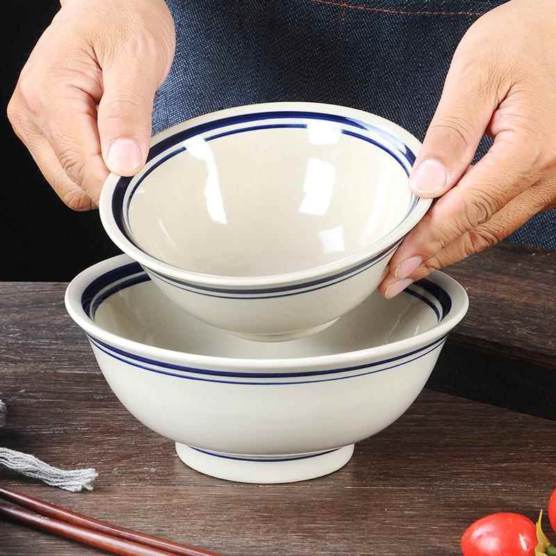 复古老式陶瓷碗手绘釉下彩汤碗面碗饭碗菜碗粗陶碗加厚不烫手包邮