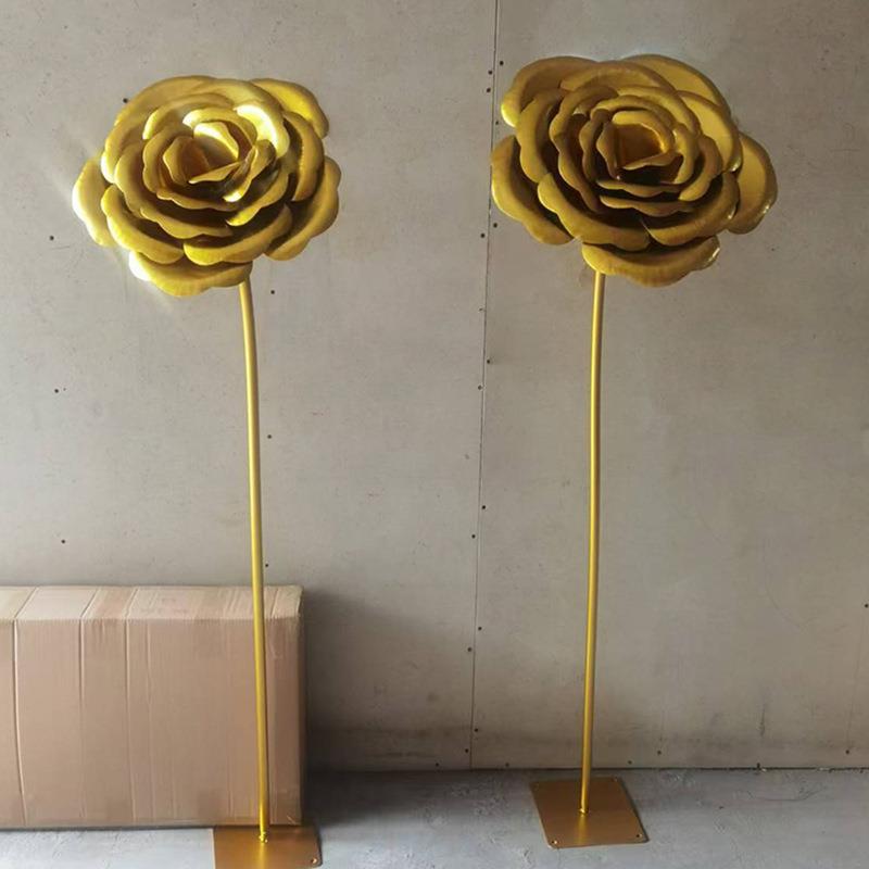 金色园林景观花艺铁艺大型花朵美陈创意玫瑰花户外草坪装饰品摆件