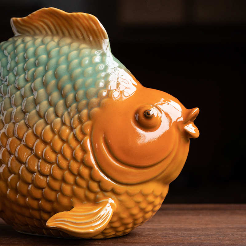 新中式国潮陶瓷动物鱼摆件家居客厅电视柜博古架乔迁桌面装饰摆设