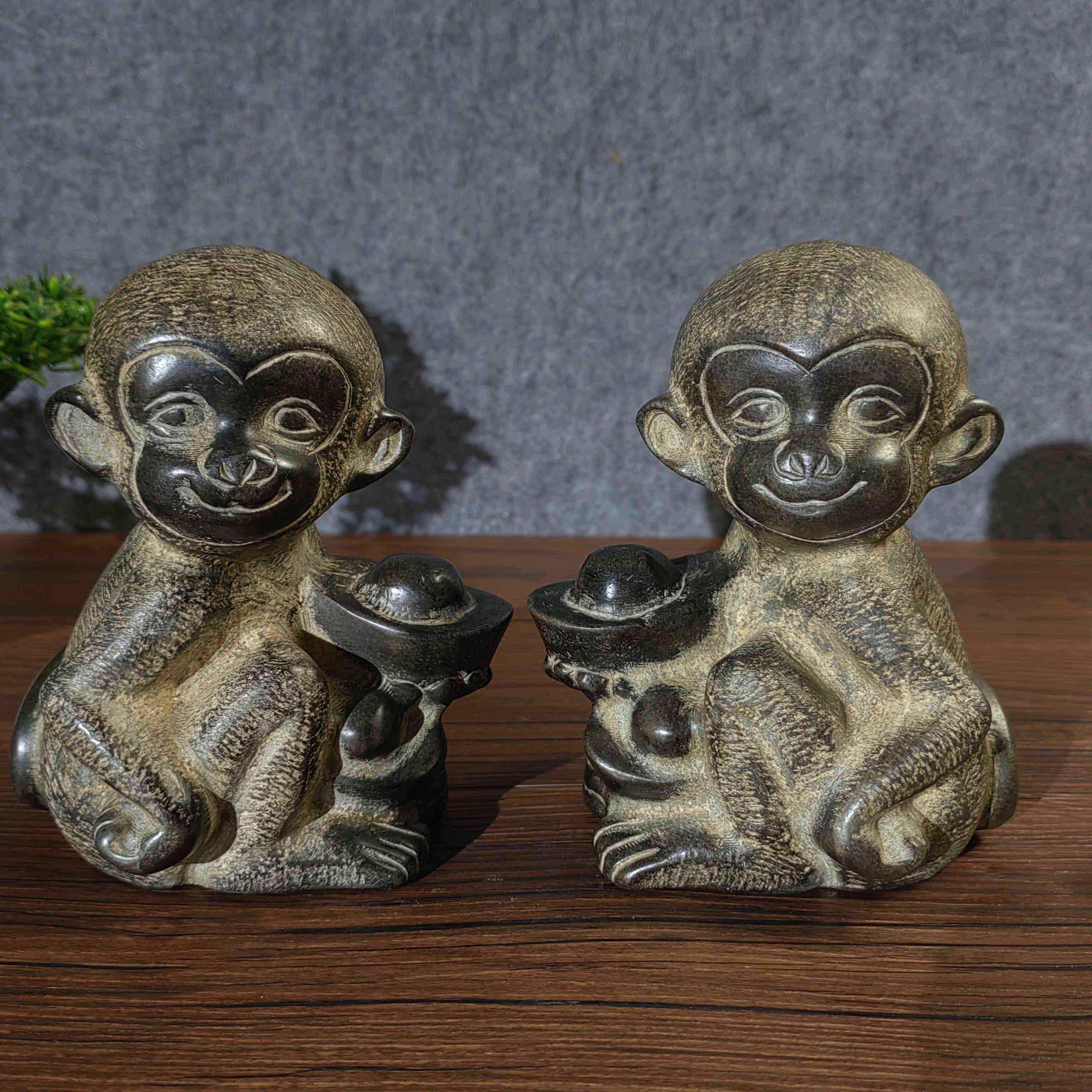 天然青石雕刻精灵猴宝宝动物覆古装饰饰品礼品工艺茶馆实用收藏