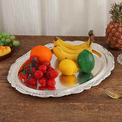 铁艺复古雕花银色托盘咖啡茶杯垫椭圆银色盘子碟子摆件甜品盘