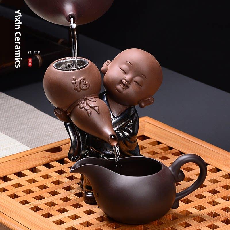创意小和尚紫砂茶排功夫茶具配件陶瓷新手茶滤网