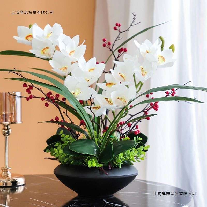 新中式蕙兰蝴蝶兰仿真花假花摆设盆栽客厅玄关电视柜餐桌装饰摆件