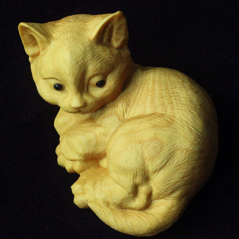 小叶黄杨木雕创意波斯猫宠物手把件雕刻木质手工艺品招财汽车摆件