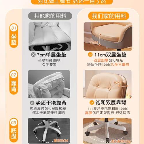 电脑椅子家用舒适久坐女生卧室化妆椅靠背椅书桌椅学习办公椅转椅