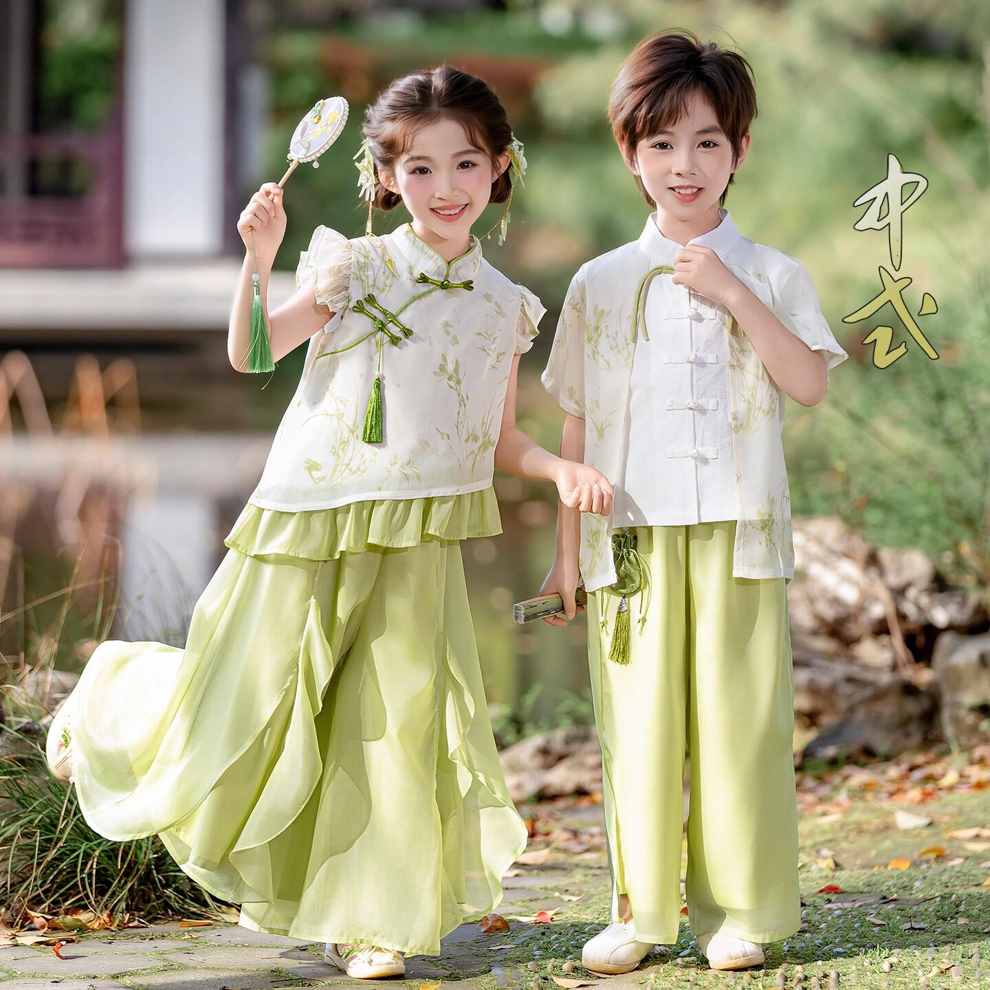 儿童汉服男女童夏季新中式唐装中国风日常演出服幼儿园毕业照套装