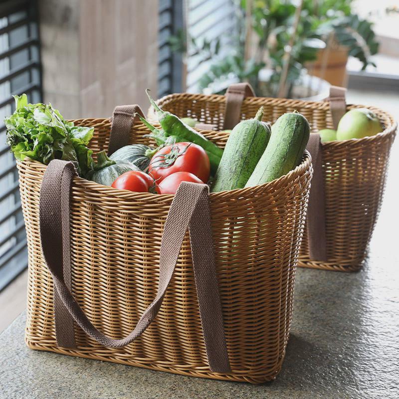 竹提篓编织购物篮买菜篮子超市手提篮水果篮 田园风野餐篮 仿藤编